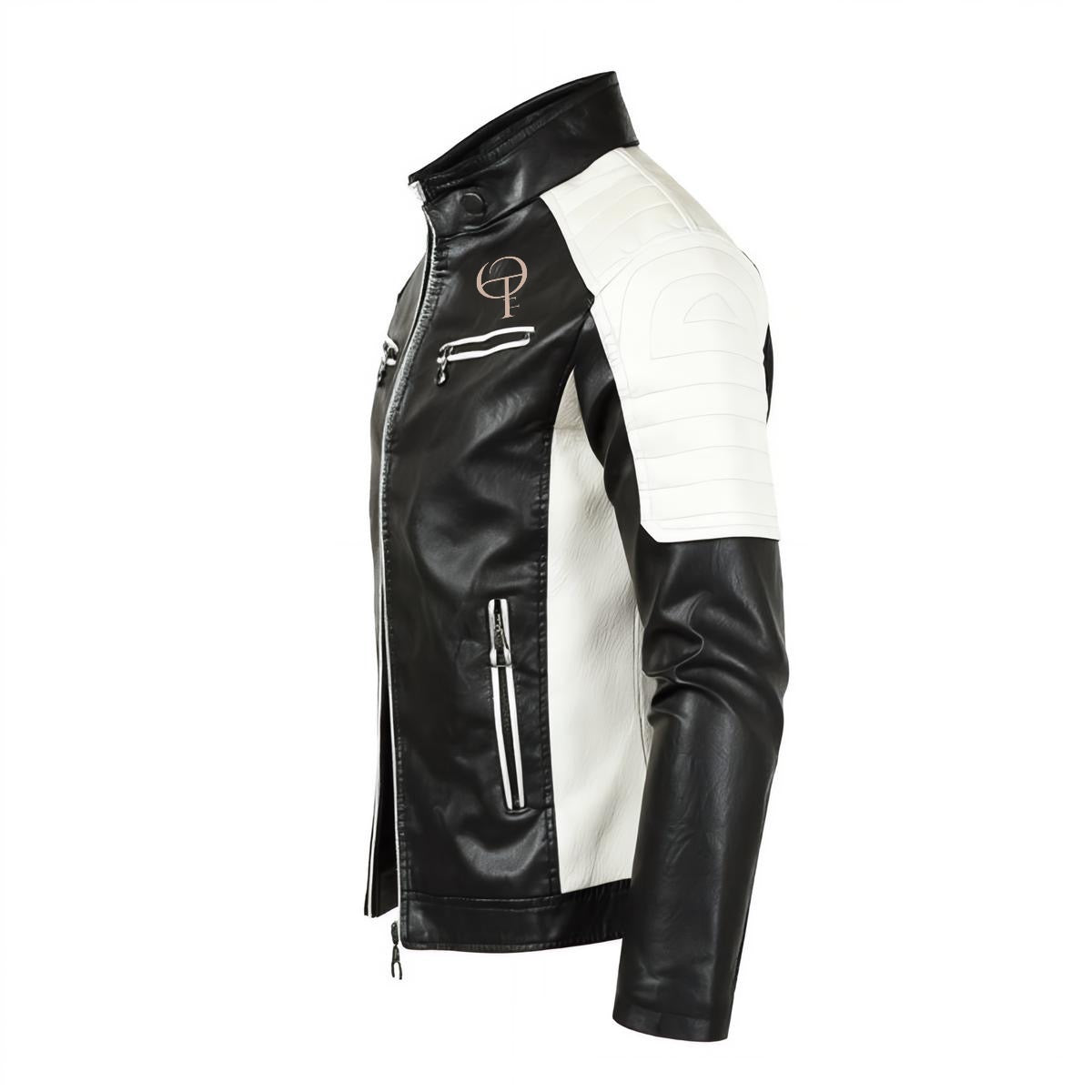 Veste en cuir slim-fit à col montant pour hommes Oothfeet (DTF)