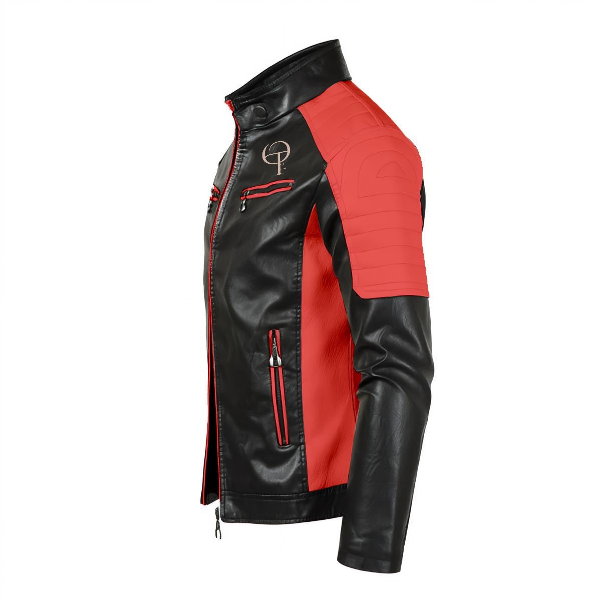 Veste en cuir slim-fit à col montant pour hommes Oothfeet (DTF)