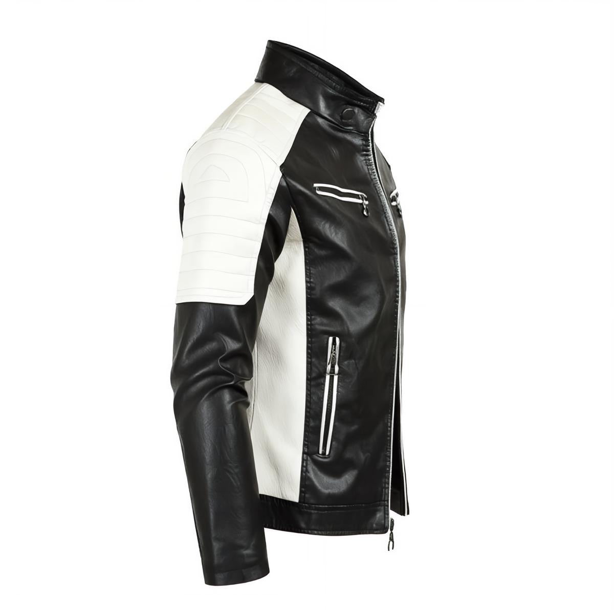 Veste en cuir slim-fit à col montant pour hommes Oothfeet (DTF)