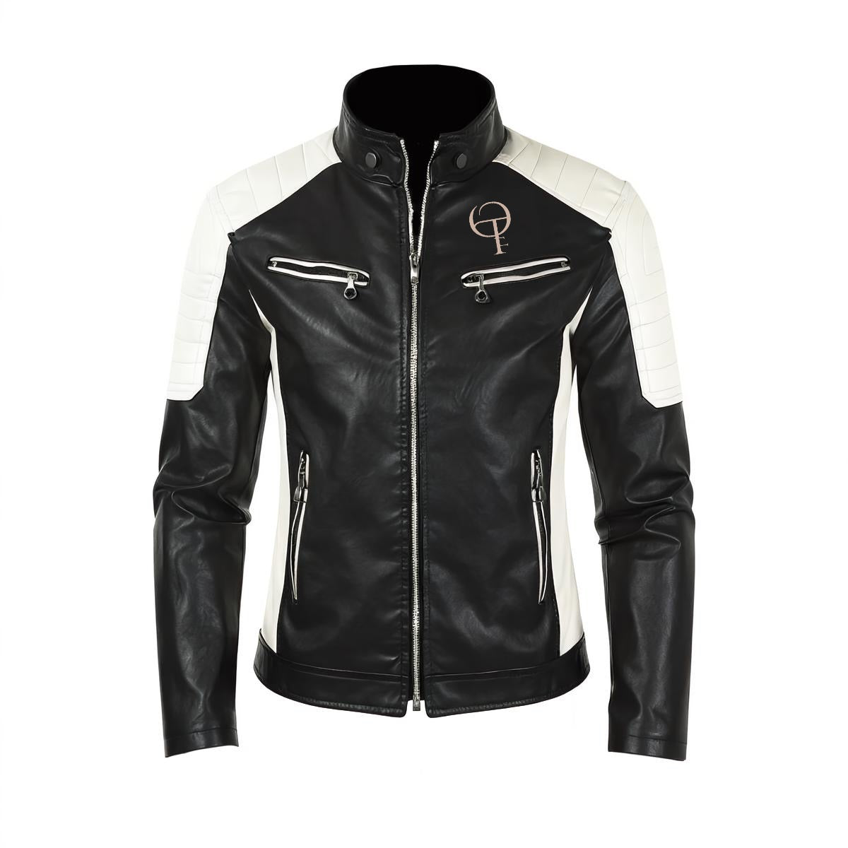 Veste en cuir slim-fit à col montant pour hommes Oothfeet (DTF)