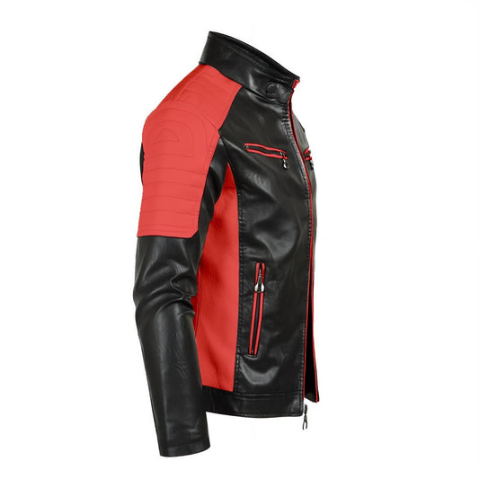 Veste en cuir slim-fit à col montant pour hommes Oothfeet (DTF)