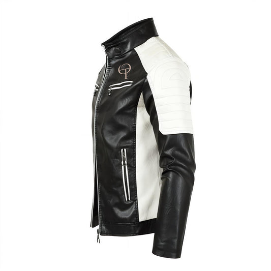 Veste en cuir slim-fit à col montant pour hommes Oothfeet (DTF)