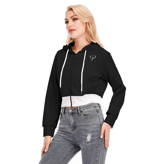 Crop Top à Fermeture Éclair avec Poche Kangourou et Manches Longues