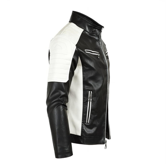 Veste en cuir slim-fit à col montant pour hommes Oothfeet (DTF)
