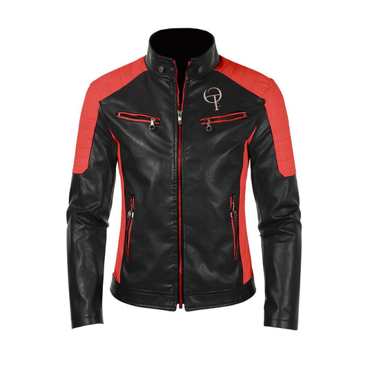 Veste en cuir slim-fit à col montant pour hommes Oothfeet (DTF)