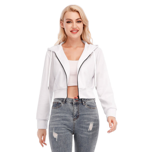 Crop Top à Fermeture Éclair avec Poche Kangourou et Manches Longues