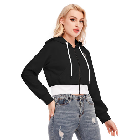 Crop Top à Fermeture Éclair avec Poche Kangourou et Manches Longues