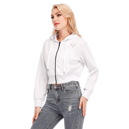 Crop Top à Fermeture Éclair avec Poche Kangourou et Manches Longues