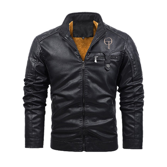 Veste en cuir décorative à fermeture éclair Plus Fleece Oothfeet (DTF)