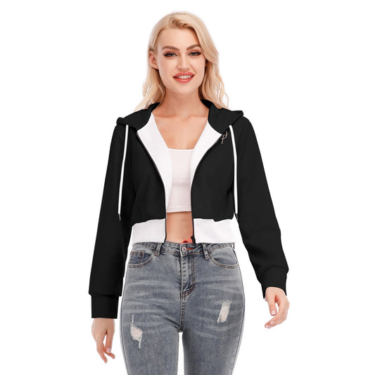 Crop Top à Fermeture Éclair avec Poche Kangourou et Manches Longues