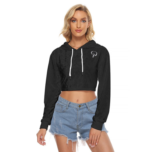 Crop Hoodie à Épaule Tombante, à Manches Longues et Capuche à Cordon