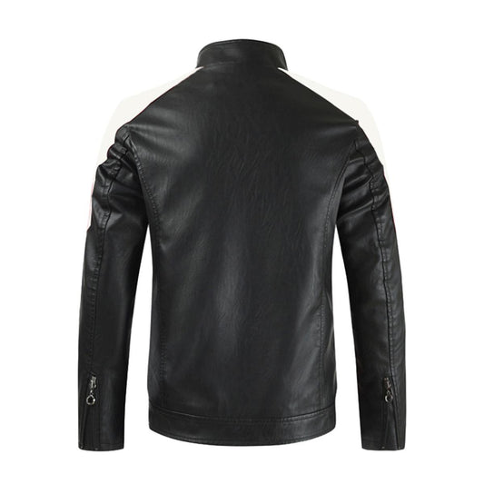 Veste en cuir slim-fit à col montant pour hommes Oothfeet (DTF)