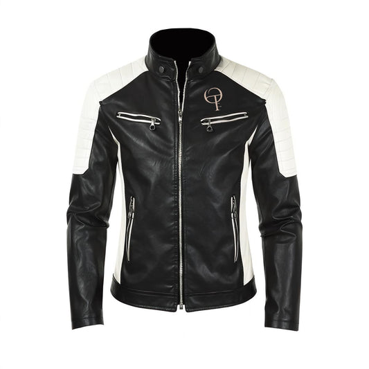Veste en cuir slim-fit à col montant pour hommes Oothfeet (DTF)